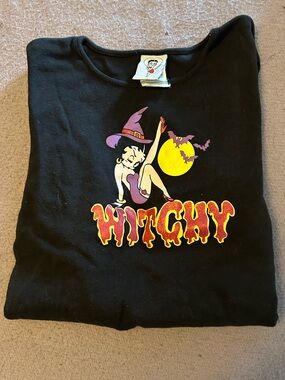 Betty Boop Black Witchy Graphic Tee with Yellow & Purple Accents
